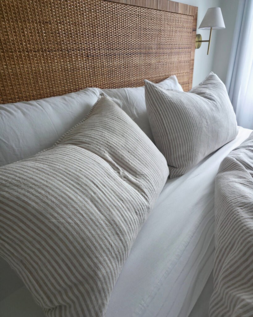 Sandstone linen cover, sandstone pillowcases, angled (lifestyle)